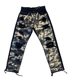 R13 Slim Boyfriend Camo Sequin Black Jeans Size 24 NWT